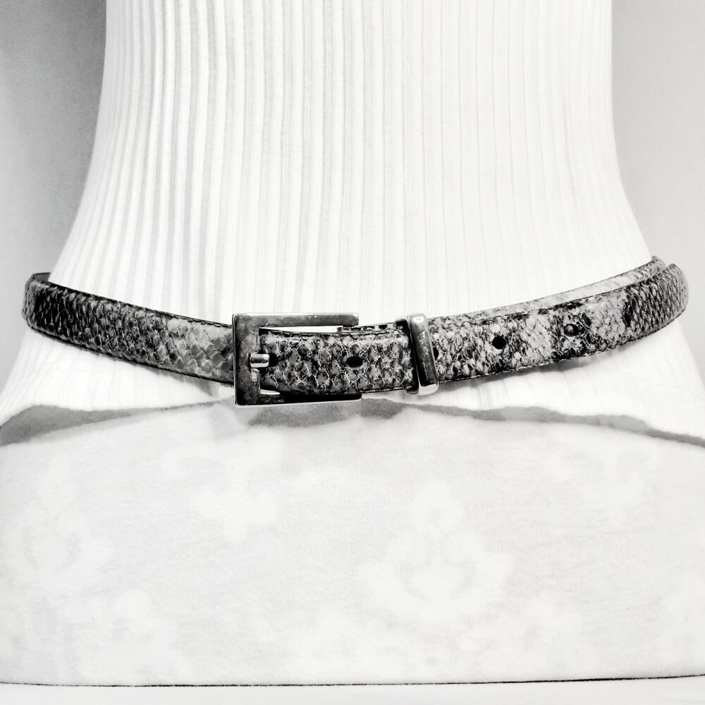 💎Talbots Italian Womens Skinny Belt Large Waist Gray Snake Print Genuine Leather